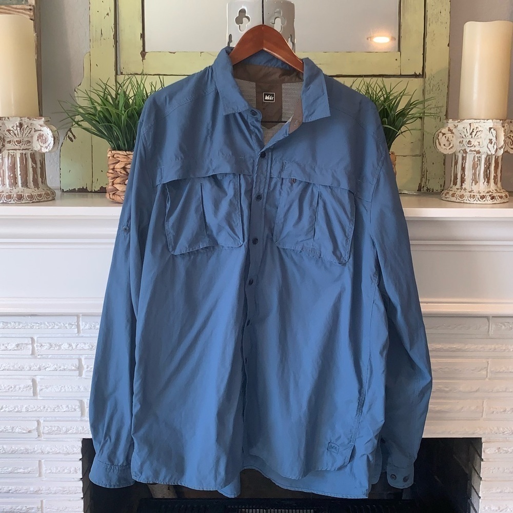 REI Men’s Blue Button Down Shirt with Vents Outdoors Gorpcore Fishing XXL TALL